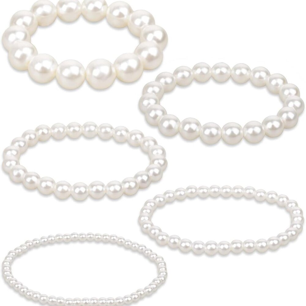 5 Stretchable White Pearl Bracelets For Daily Ele… - image 1